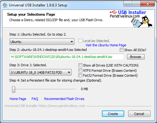 Universal USB Installer tool for creating bootable live Linux OS