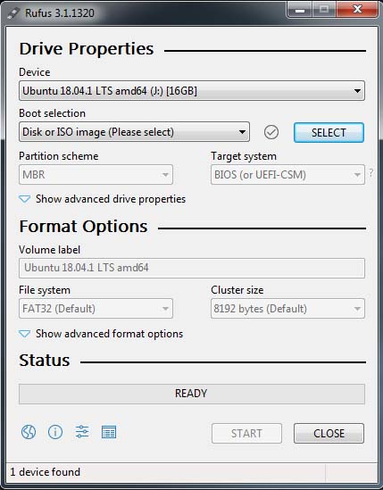 Rufus is a utility that helps format and create bootable USB flash drives