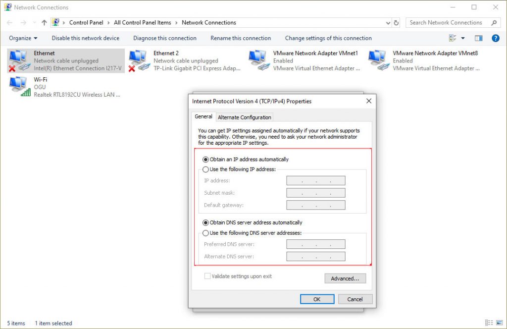 set the Set static IP address and subset or dns