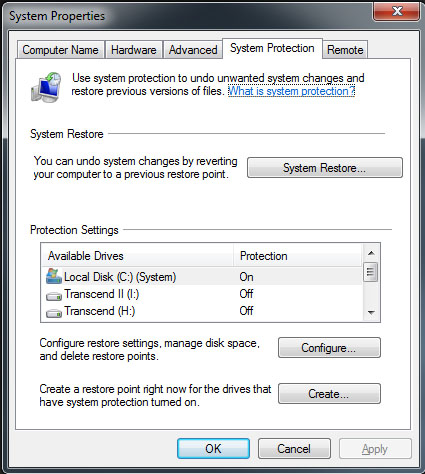 using system properties create restore point in east way