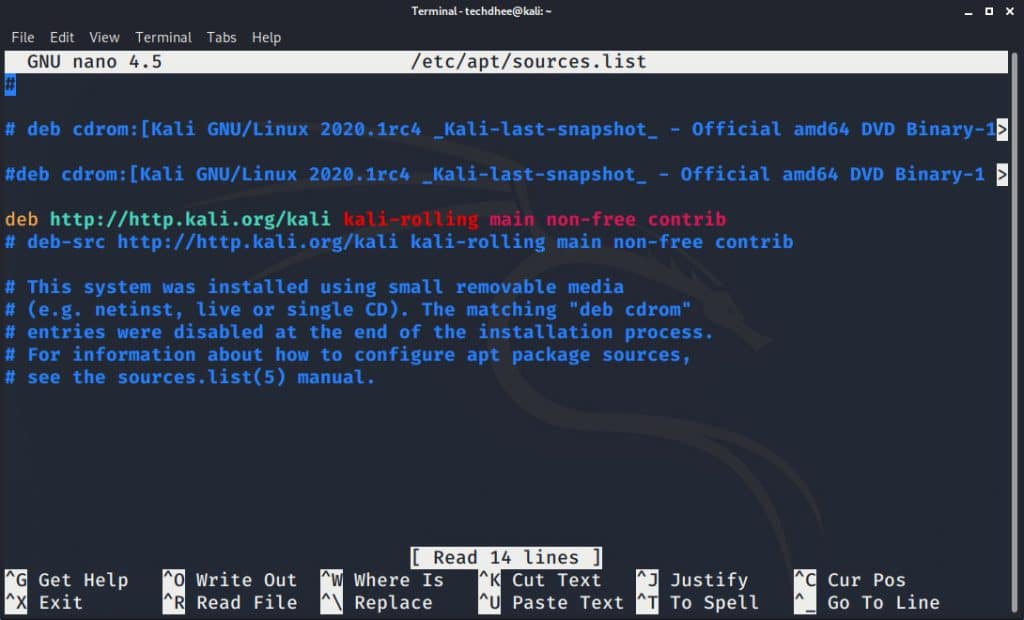 Default Kali Linux Repo File