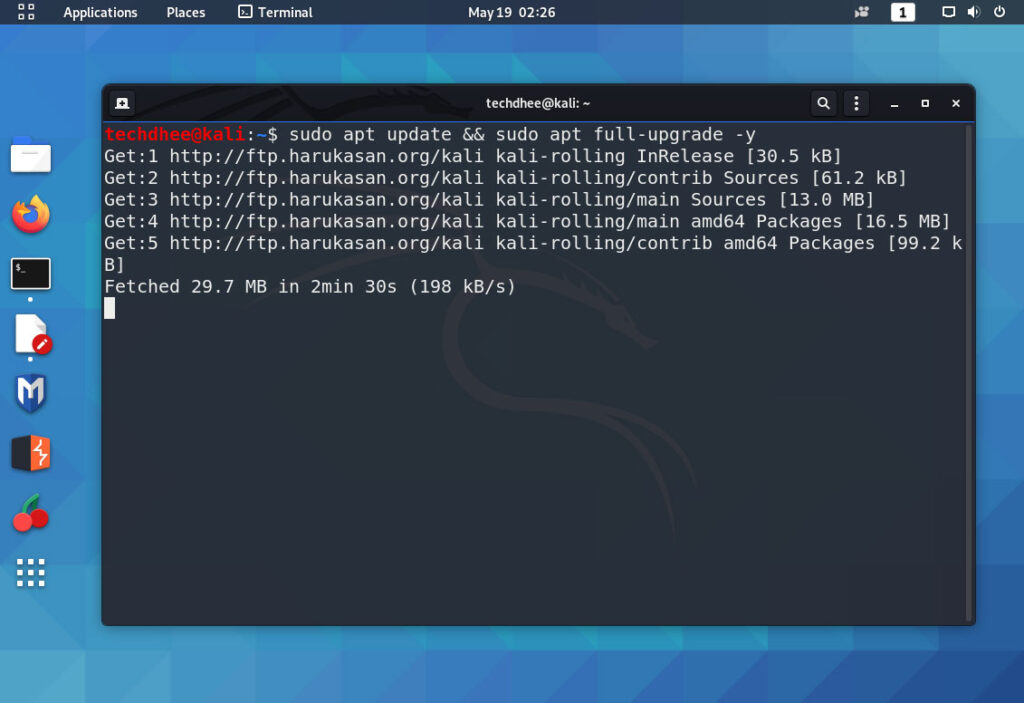 Kali Linux Update and Upgrade GNOME DE