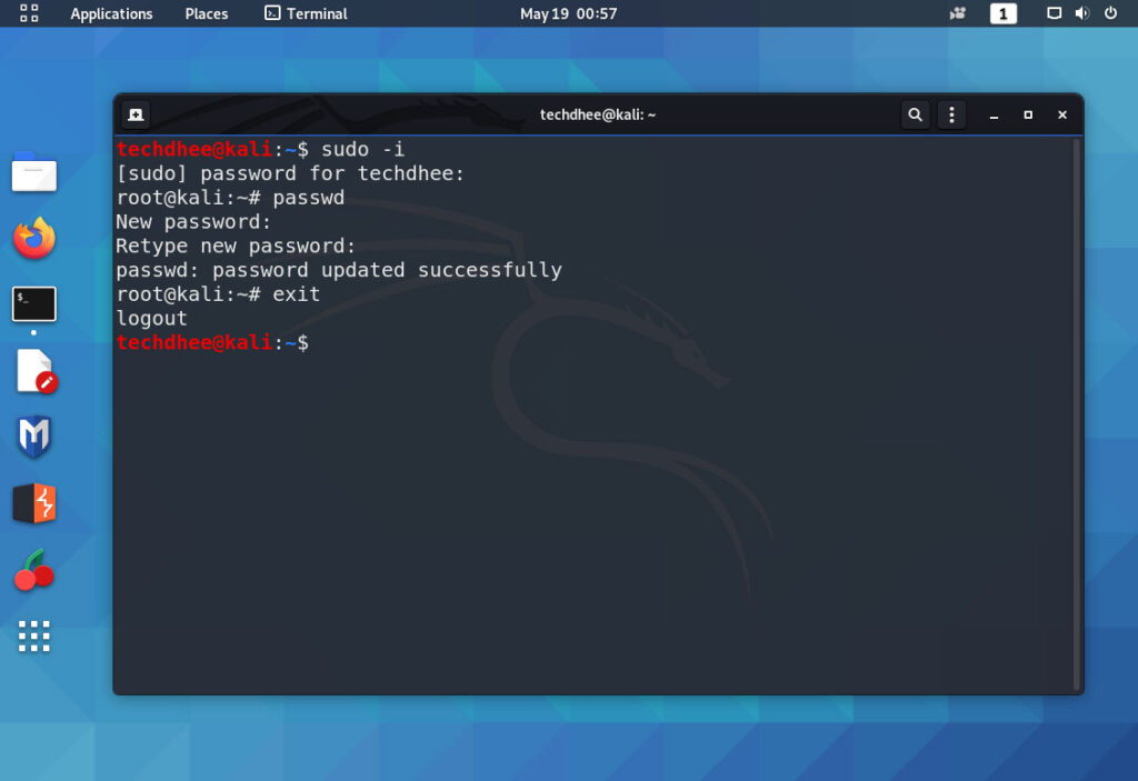 how to change the root password in kali linux 2020.1
